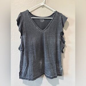 Time and Tru Women's Charcoal Ruffle Sleeve Top